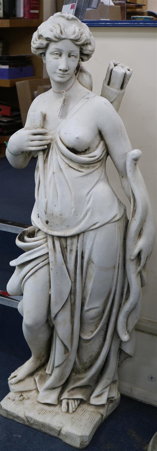 A reconstituted stone figure of Diana the huntress H.140cm